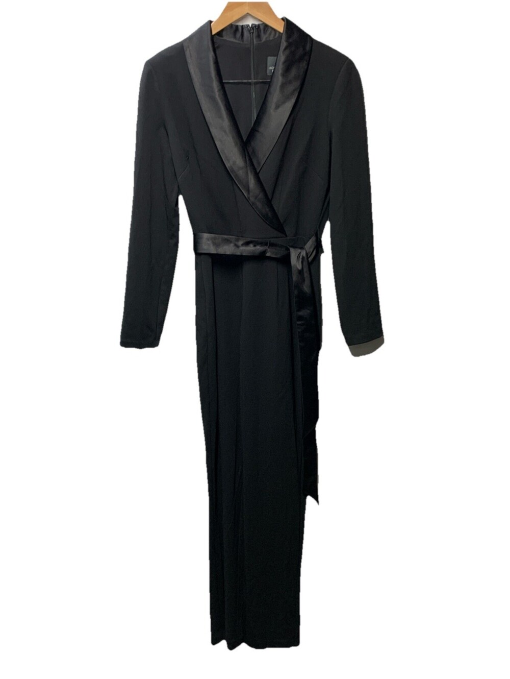 Adrianna Papell AP1D102894 Women's Long-Sleeve Creepe Tuxedo Jumpsuit Black 4